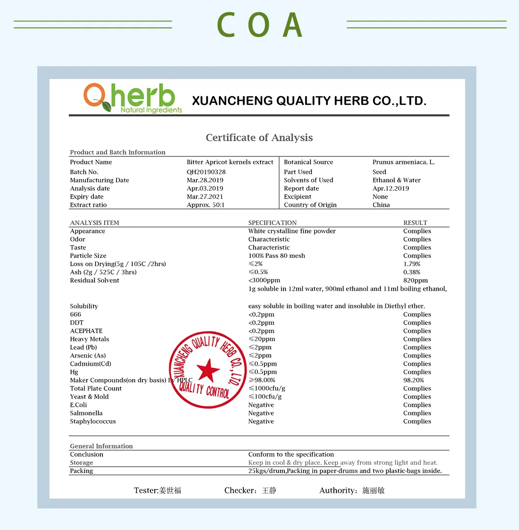 Bitter Almond Apricot Seed Extract 98% Amygdalin Vitamin B17 Powder CAS No. 29883-15-6 for Fighting Cancer