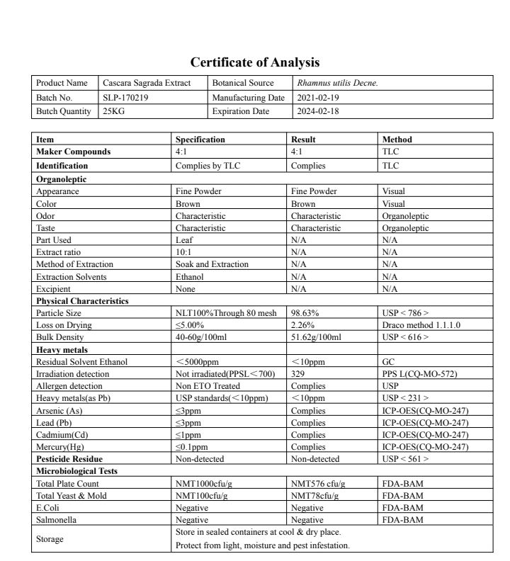 Clearing Heat Antitoxicant Cascara Sagrada Bark Extract /Cascara Sagrada Extract Rhamnus Purshiana Extract