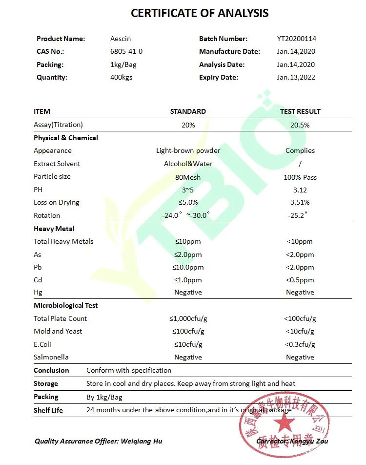Cosmetics Grade Horse Chestnut Extract Powder 20% Aescin