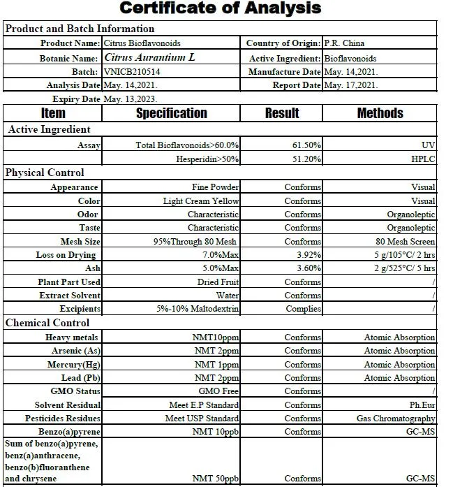 Manufacturer Halal Kosher 100% Natural Citrus Bioflavonoids Hesperidin Citrus Aurantium Extract