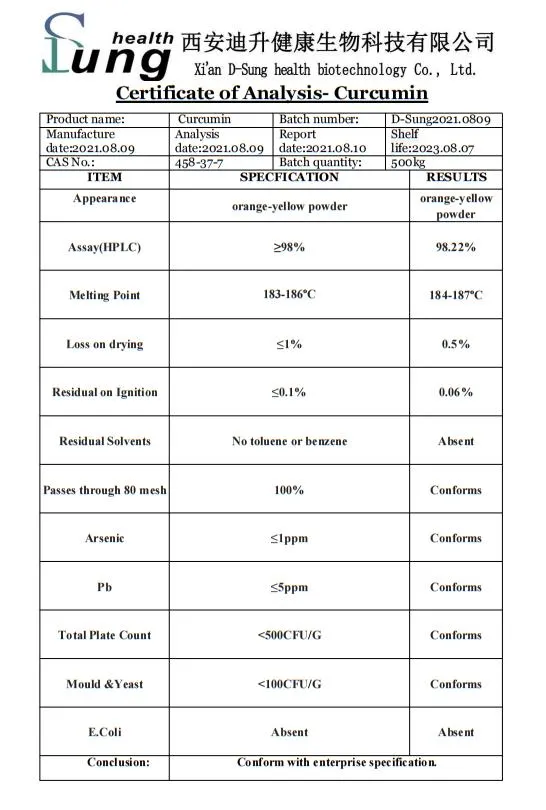 Natural Extract CAS No. 458-37-7 Plant Extract Curcumin Powder Turmeric Root Extract Curcumin