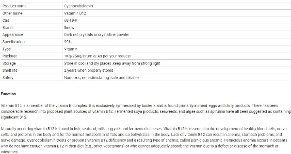 Vitamin B12 1% Feed Grade Fami-QS ISO Certificate