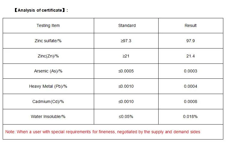 Znso4 Zinc Sulphate Crystal Heptahydrate Famiqs ISO Feed Grade Fertilizer Grade